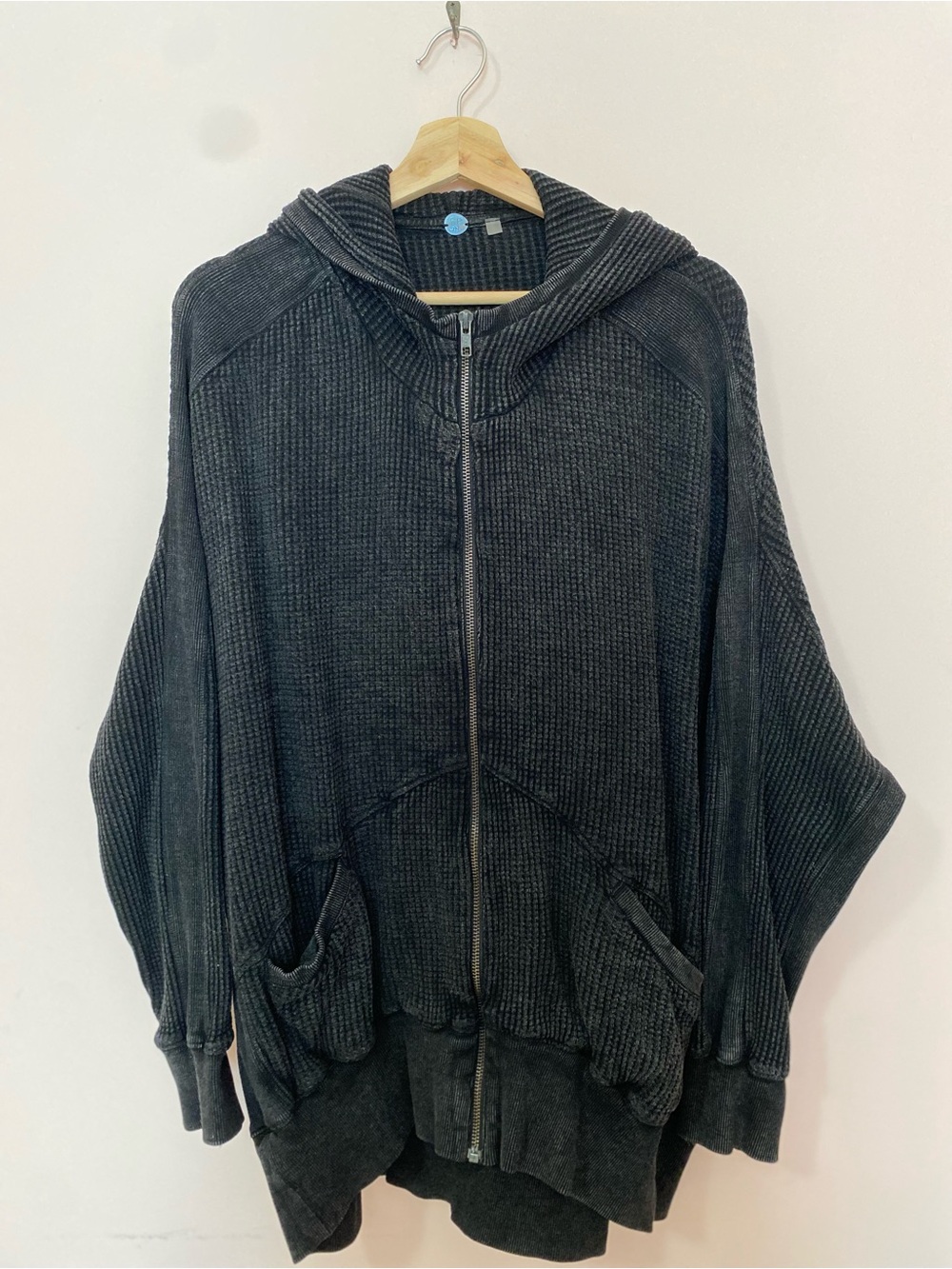 Free People FP One Ash  black waffle thermal full zip hoodie